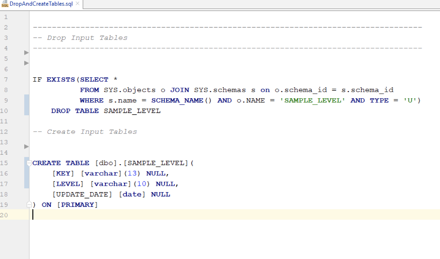 Drop and create tables